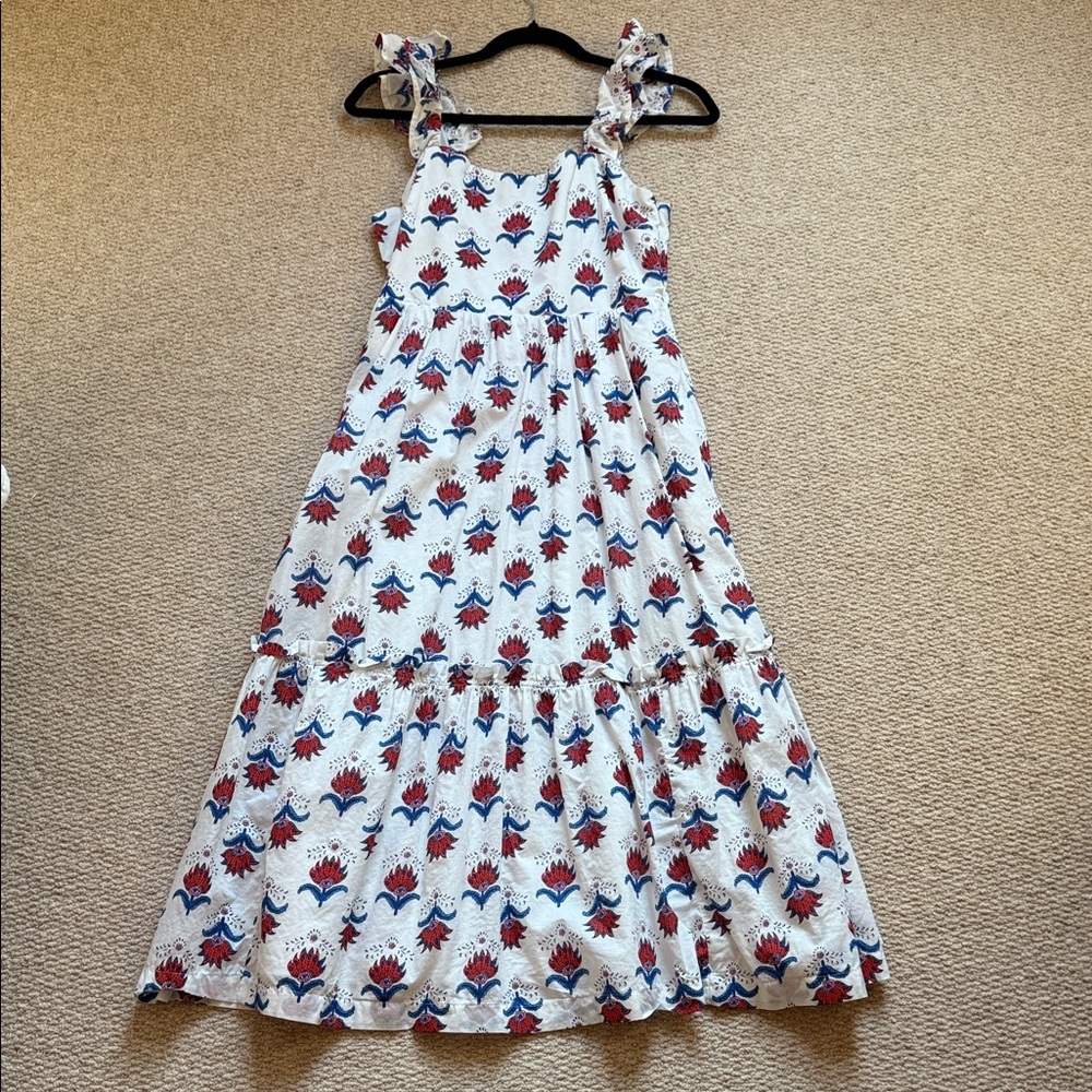 J Crew Factory Floral Red White & Blue Sleeveless Maxi Dress Sz 6